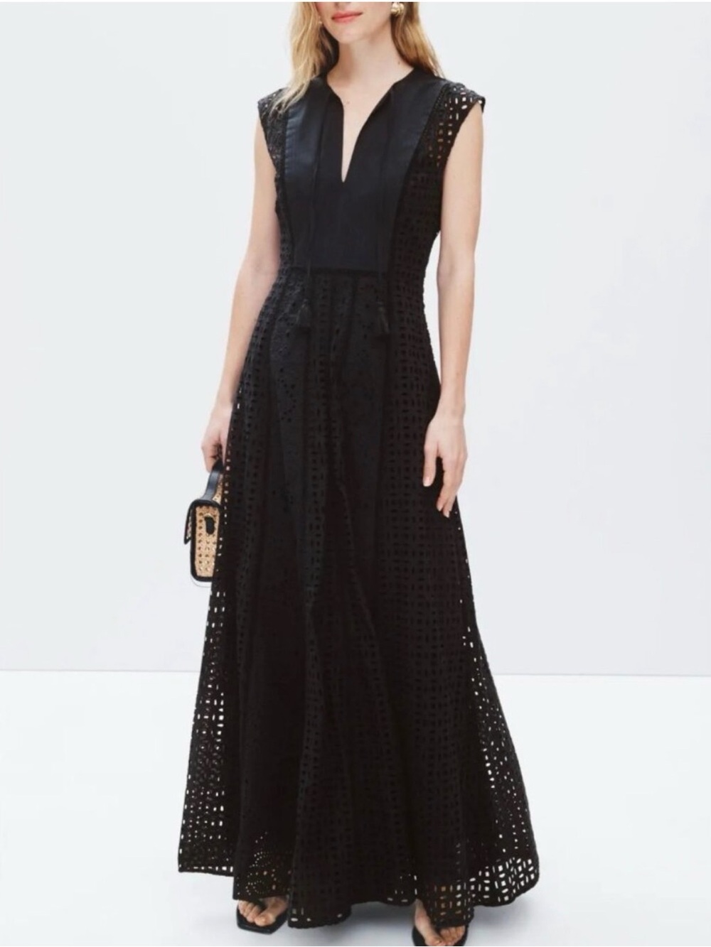 Veronica Beard Alina Cotton Eyelet Maxi Dress, Black, 0, EUC - Picture 4 of 16